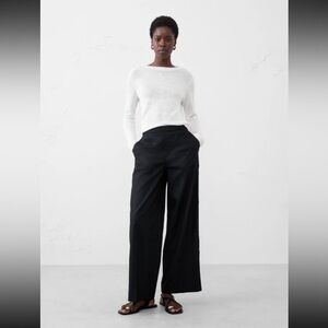 BANANA REPUBLIC Women’s HAYDEN WIDE-LEG LINEN-BLEND PULL-ON PANTS Black Size XS